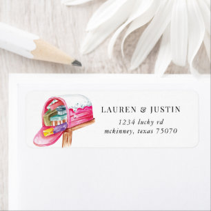 Holiday Snow Pink Mailbox Return Address Label