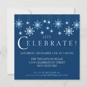 Holiday Snowflake in Ice Blue Party Invitation