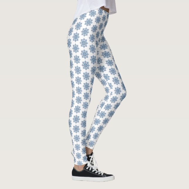 Holiday Snowflake Plaid Pattern Blue Leggings (Right)