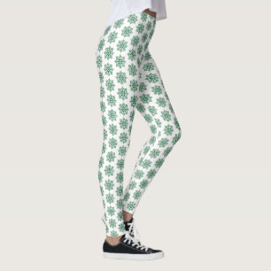 Holiday Snowflake Plaid Pattern Green Leggings