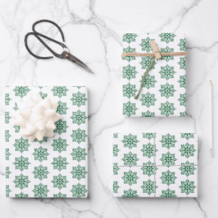 Holiday Snowflake Plaid Pattern Green Wrapping Paper Sheet