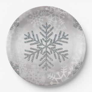 Holiday Snowflake with Silver Glitter Paper Plate