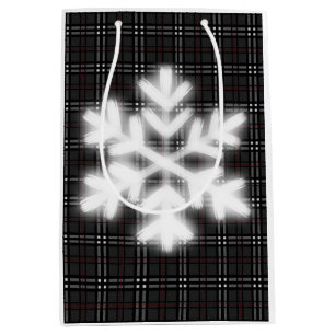 Holiday Snowflakes and grey tartan pattern Medium Gift Bag
