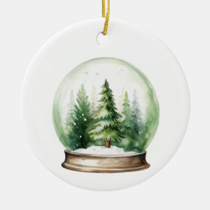 Holiday Snowglobe with Christmas Trees  Ceramic Ornament
