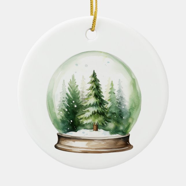 Holiday Snowglobe with Christmas Trees  Ceramic Ornament (Front)