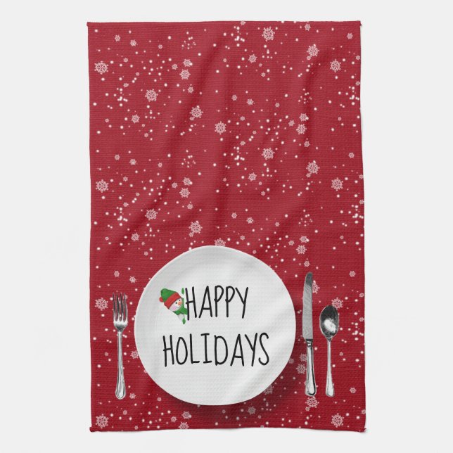 Holiday Snowman And Snowflakes Kitchen Towel (Vertical)