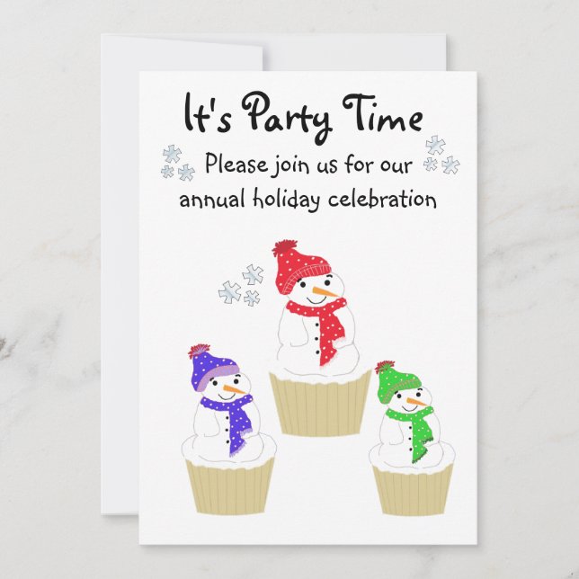 Holiday Snowman Cupcake Invitation (Front)