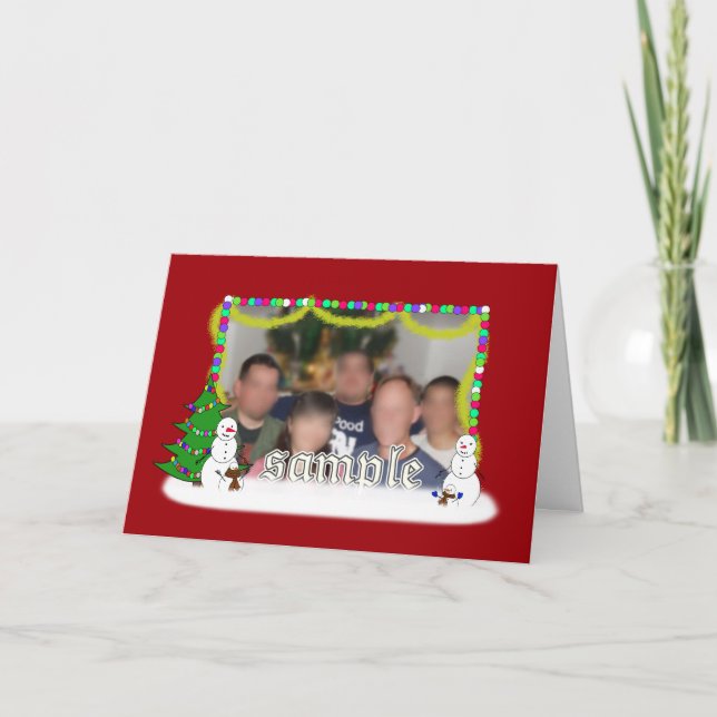 Holiday Snowman Family Photo Frame Card (Front)