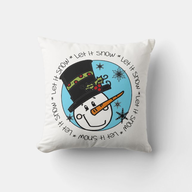 Holiday Snowman Let It Snow Throw Pillow (Front)