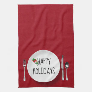 Holiday Snowman On White Plate Kitchen Towel