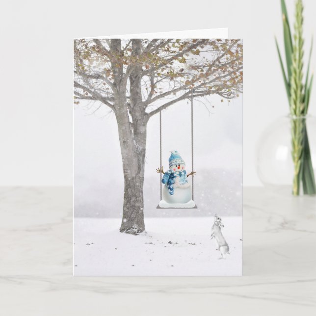 Holiday Snowman On Winter Swing Card (Front)