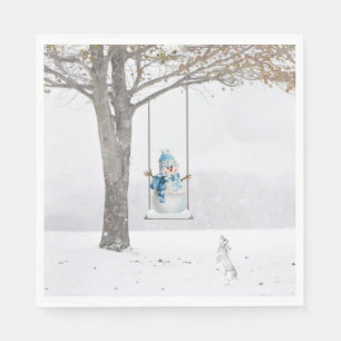 Holiday Snowman On Winter Swing   Napkin