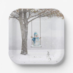 Holiday Snowman On Winter Swing  Paper Plate