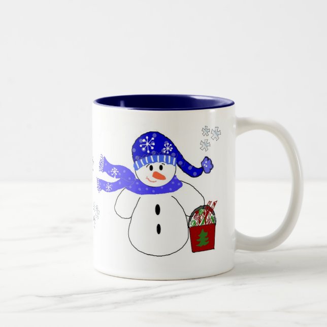 Holiday Snowman With Candy Two-Tone Coffee Mug (Right)