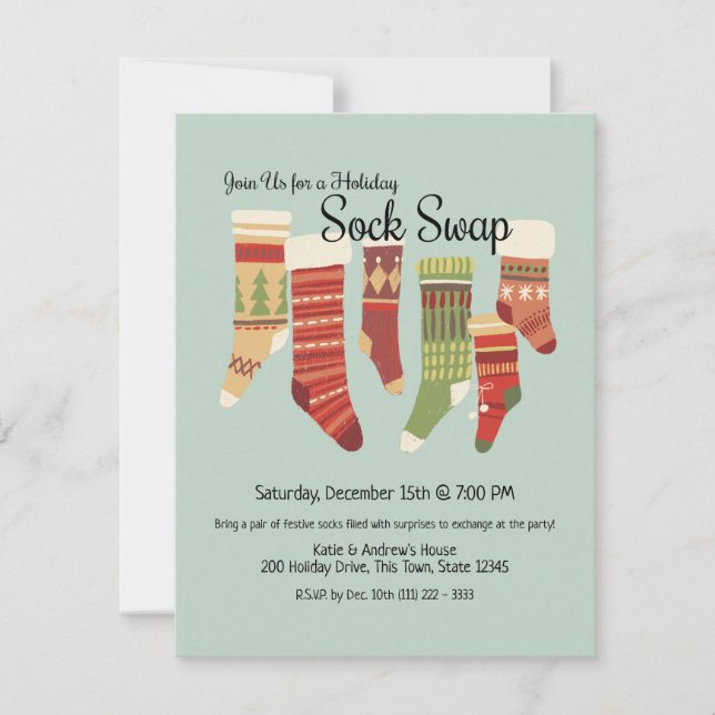 Holiday Sock Exchange Party Invitation (Front)