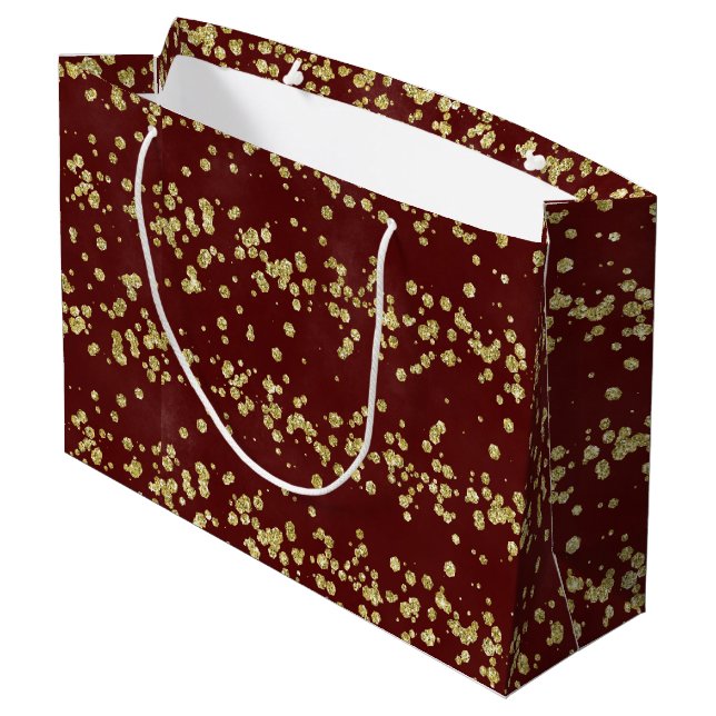 Holiday Sparkle- Christmas Burgundy & Gold Glitter Large Gift Bag (Back Angled)