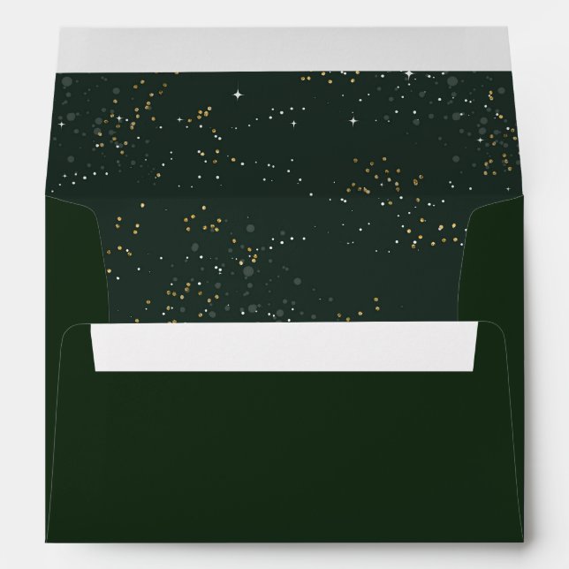 Holiday Sparkle Subtle Gold Glitter Dots Green Envelope (Back (Bottom))