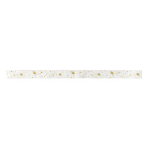 Holiday Sparkle - White and Gold Christmas Star Satin Ribbon