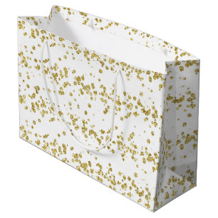 Holiday Sparkle - White & Gold Faux Glitter Dot Large Gift Bag