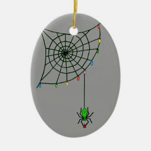 Holiday Spider Web and Lights Ceramic Ornament