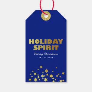 Holiday Spirit Fun Christmas Blue & Gold Gift Tags