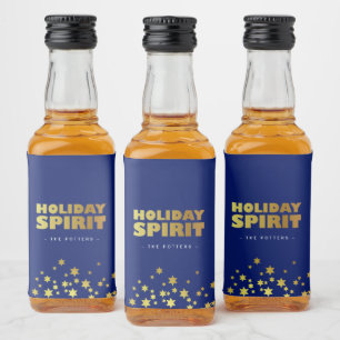 Holiday Spirit   Fun Christmas Blue & Gold Liquor Bottle Label