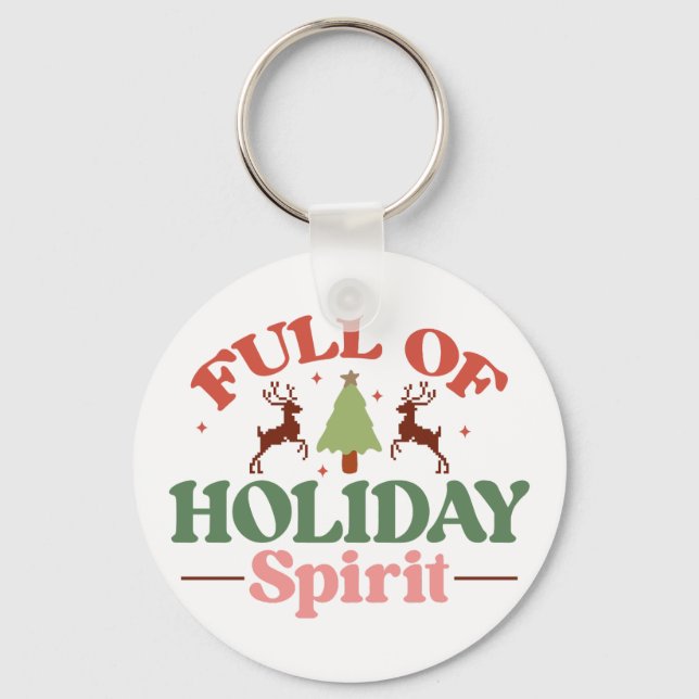 Holiday Spirit Retro Groovy Christmas Holidays Keychain (Front)
