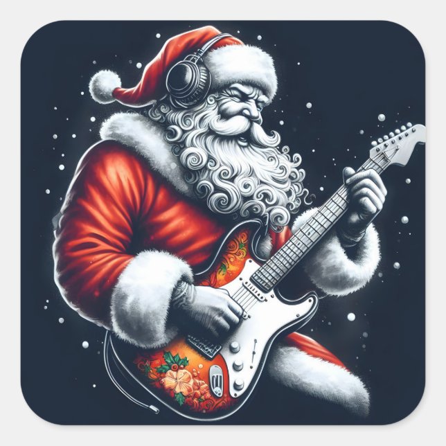 Holiday Spirit Rocks Through Santa’s Music Square Sticker (Front)