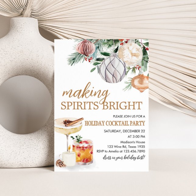 Holiday Spirits Bright Cocktail Christmas Party Invitation (Holiday Making Spirits Bright Cocktail Christmas Party Invitation)