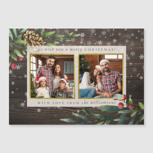 Holiday Sprigs Rustic Wood & Gold Christmas Photo