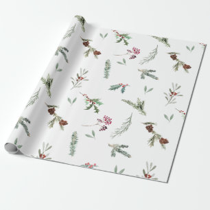 Holiday Spruce & Red Berries Wrapping Paper