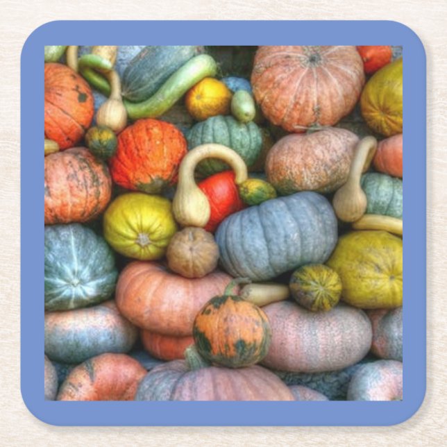 HOLIDAY SQUASH COLORFUL SQUARE PAPER COASTERS (Front)