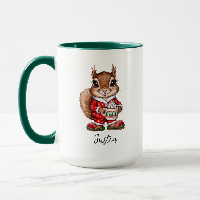 Holiday Squirrel Personalized Christmas Mug (Left)