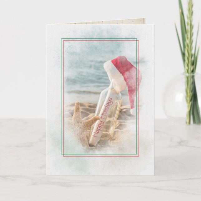 Holiday starfish and message in bottle card (Front)
