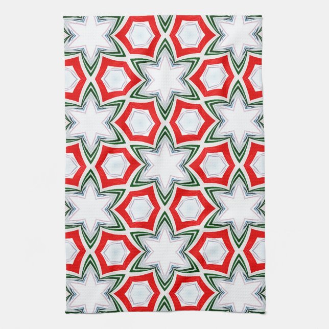 Holiday Stars in Green and Red Kitchen Towel (Vertical)