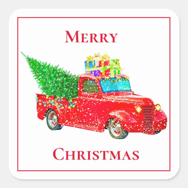 Holiday Stickers-Red Truck Square Sticker (Front)