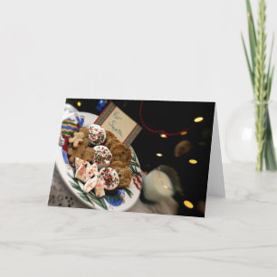 Holiday still life. Christmas cookies & milk for 3 Card