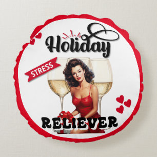 Holiday Stress Reliever Pinup Round Pillow