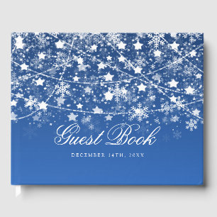 Holiday String Lights Blue Christmas Guest Book