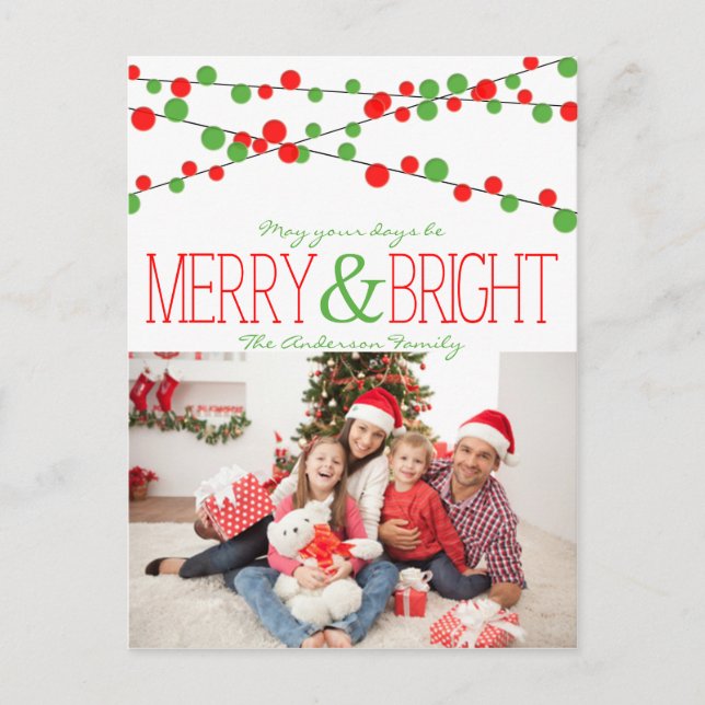 Holiday String Lights Merry Bright postcard (Front)