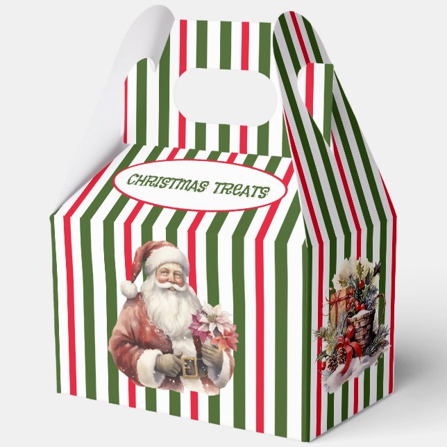 Holiday Stripes And Santa Claus Favor Box (Front)