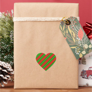Holiday stripes in red and green heart sticker