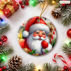 Holiday Style Santa Claus Custom Christmas  Ceramic Ornament