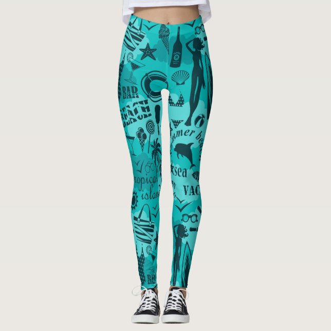 Holiday summer beach pattern    leggings (Front)