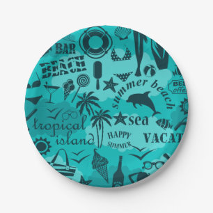 Holiday summer beach pattern paper plate