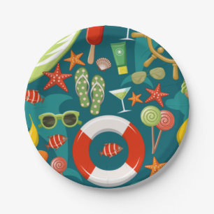 Holiday summer party beach pattern    paper plate