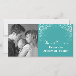Holiday Swirls Photo Card, Aqua Card