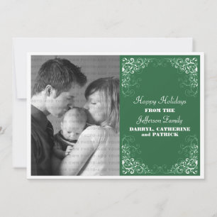 Holiday Swirls Photo Flat Card, Dark Green Card