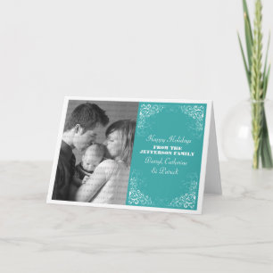 Holiday Swirls Photo Greeting Card, Aqua Card