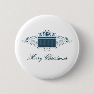 Holiday Swirls Present Button, Blue 2 Inch Round Button